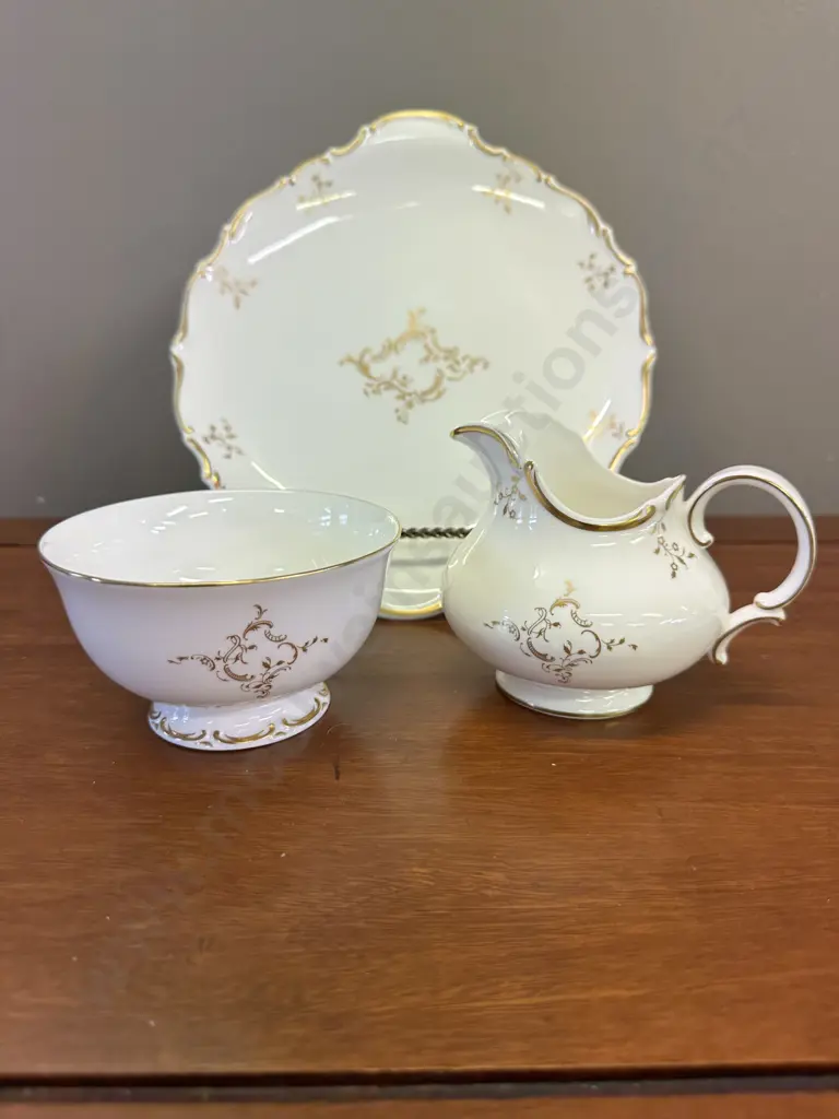 Royal Doulton English Fine China "Monteige"Cake Plate, Creamer & Sugar Bowl #H4954 Image 1++